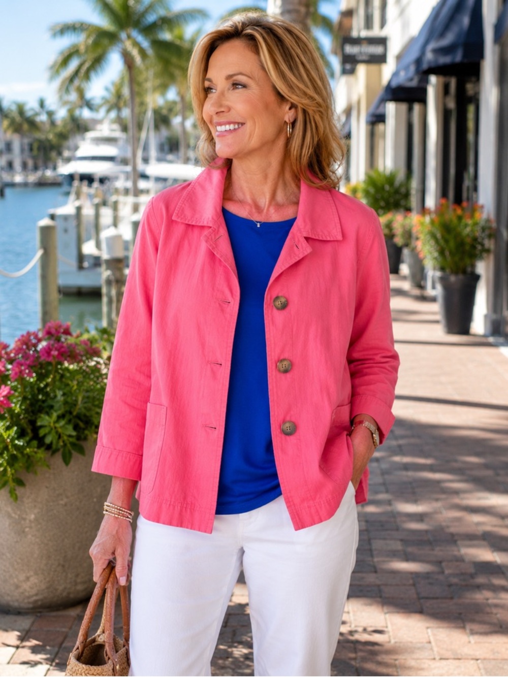 Kim Rogers Jacket L Pink Button Front Lightweight Cotton Utility Jacket